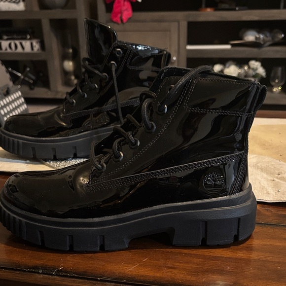 Timberland Black Patent Combat Boots - Picture 2 of 6